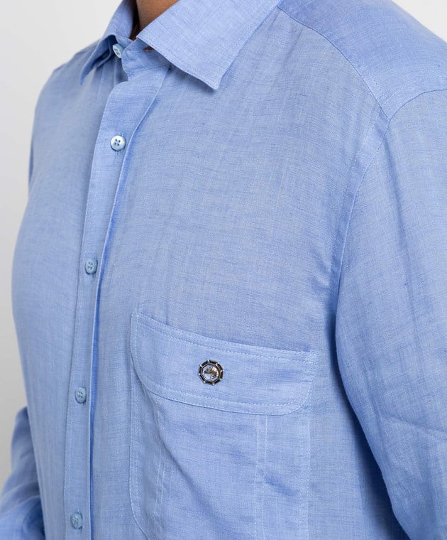 Stefano Ricci Блакитна сорочка із льону з металевим логотипом у вигляді голови орла MC005949L2320 зображення 5