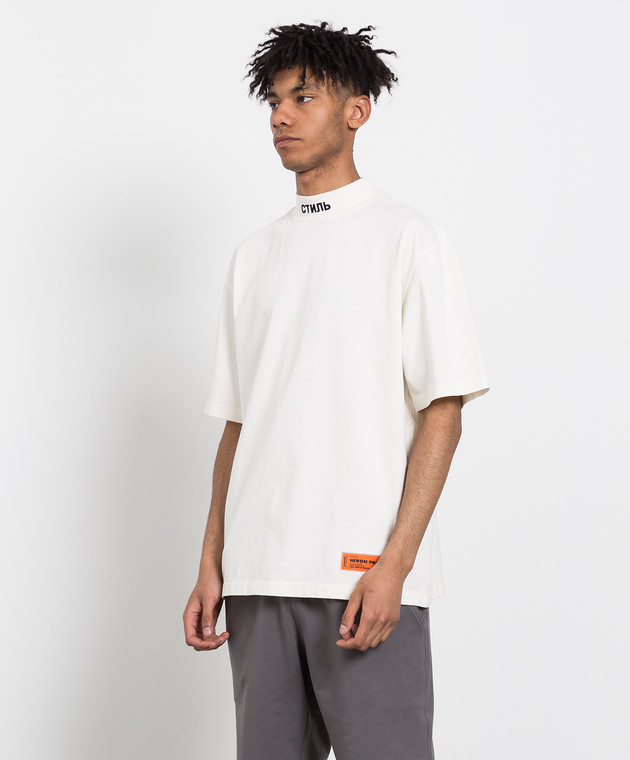 Heron Preston Белая футболка с контрастной вышивкой HMAA021C99JER001 изображение 3