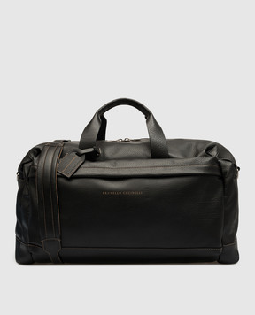 Brunello Cucinelli Чорна шкіряна дорожна сумка з логотипом MBZIU395