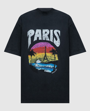 Balenciaga Чорна футболка з принтом PARIS TROPICAL 764235TPVL9