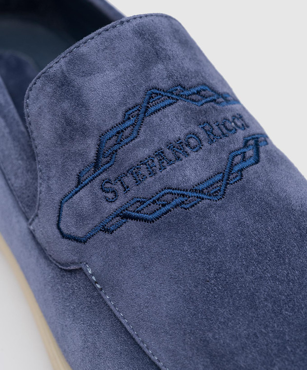 Stefano Ricci Blue suede slippers with logo embroidery UC64G2246SD изображение 5