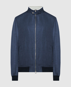 Stefano Ricci Синяя куртка из шерсти, шелка и льна с кожаными вставками. MDJ4100010BI72HC