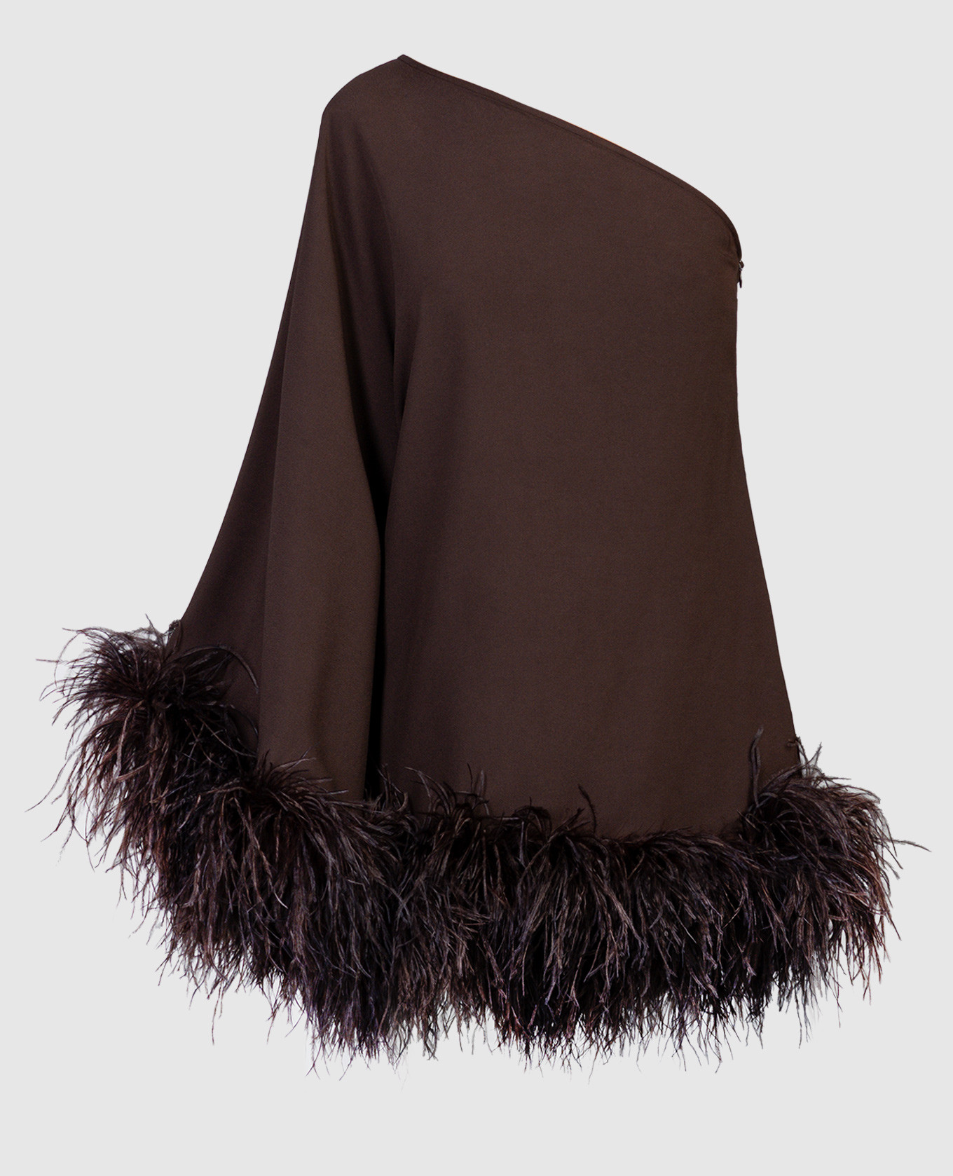 Коричневое платье на одно плечо Piccolo Ubud с перьями страуса