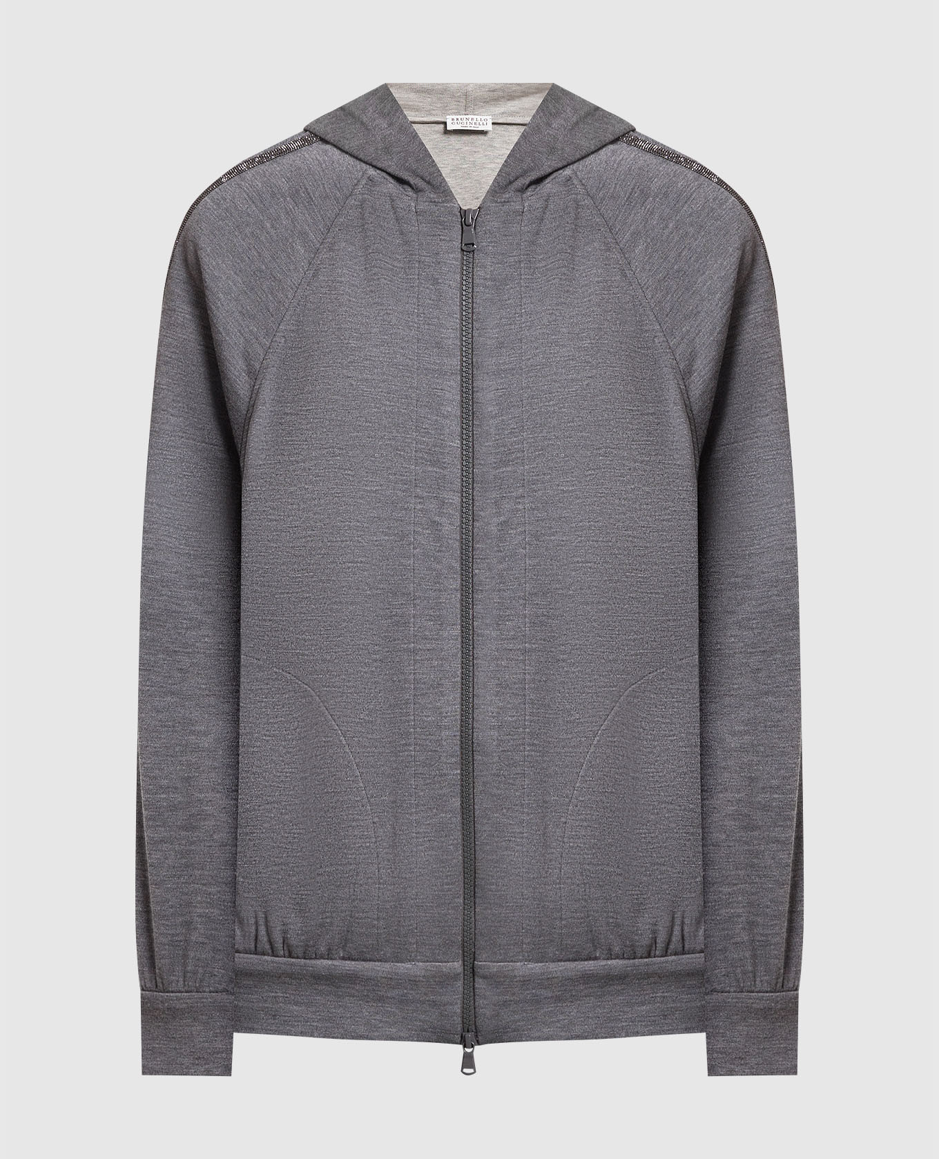 Gray sports jacket with monil chain
