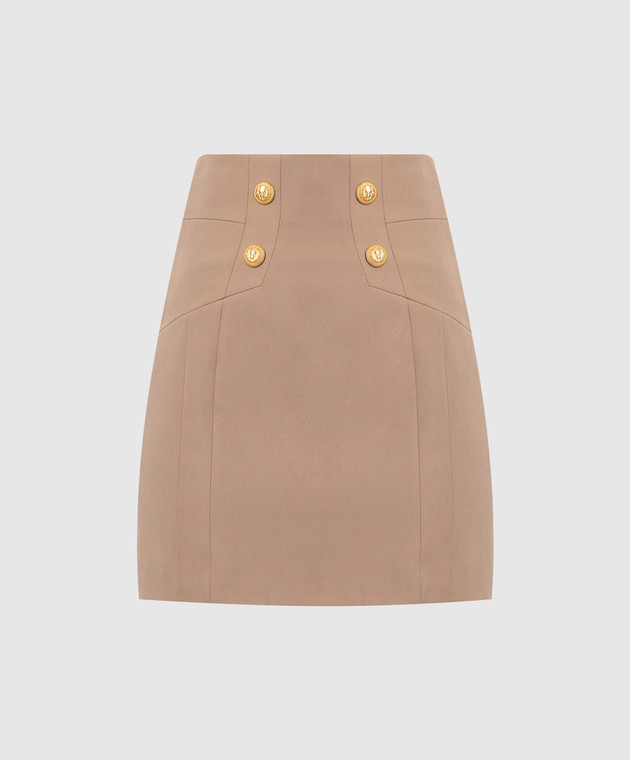 Balmain Brown wool skirt with branded rivets AF1LB810WB05