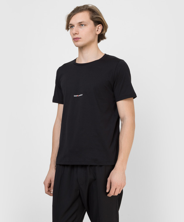 Saint Laurent Черная футболка с принтом логотипа 464572YB2DQ изображение 3