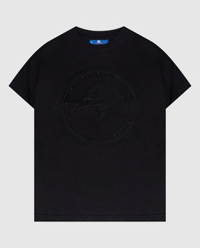 Stefano Ricci Детская черная футболка с вышивкой в виде головы орла YNH8400010803