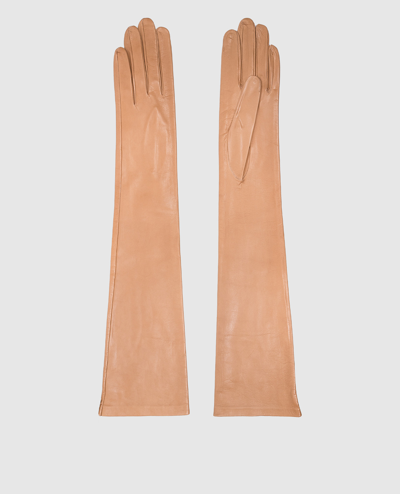 Brown leather elongated gloves