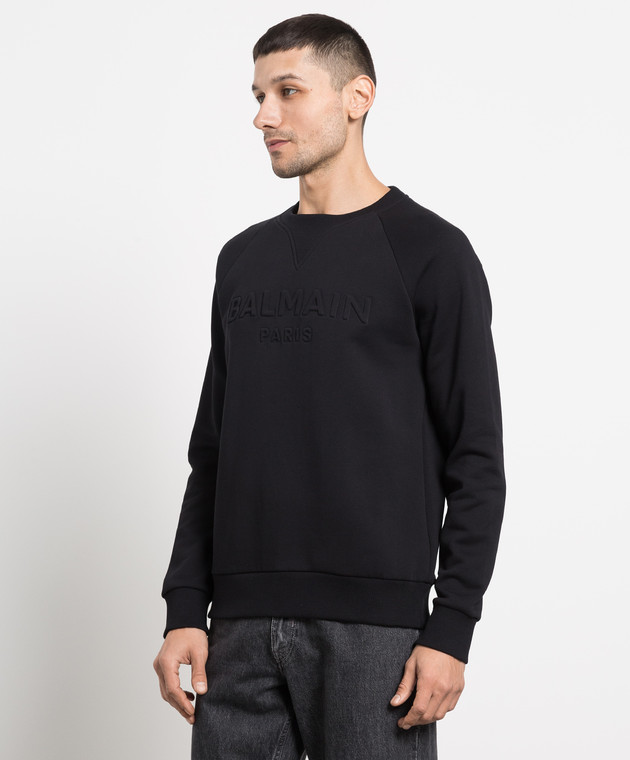 Balmain Black sweatshirt with textured logo AH1JQ005BB20 изображение 3
