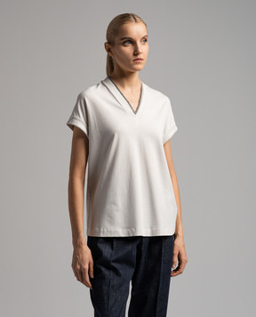 Brunello Cucinelli Сіра футболка з ланцюжком моніль з відворотами M0T18BD222