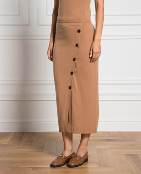 Allude Коричнева спідниця з вовни та кашеміру з розрізом 23517018