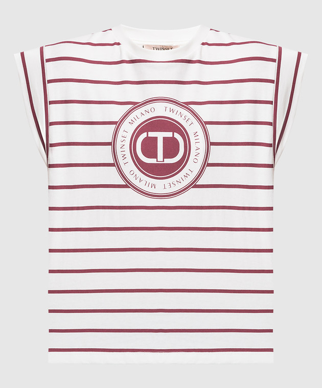 Twinset White striped top with Oval T logo print 222TP213B