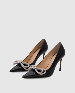 Mach&Mach Черные кожаные лакированные лодочки DOUBLE BOW с кристаллами R24S023095PATBLK