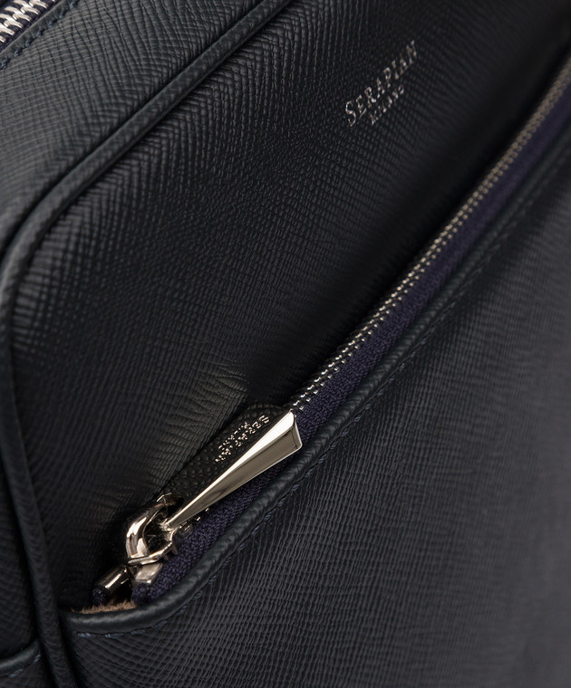 Serapian Navy blue leather messenger bag with logo SREVLMML679919A021