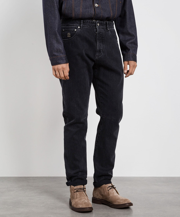 Brunello Cucinelli Темно-серые джинсы с патчем логотипа ME245X1290 изображение 3