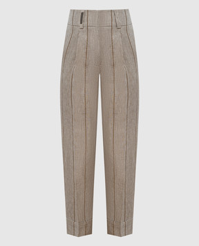 Peserico Коричневі штани з льону в смужку з ланцюжком моніль P04316V06744