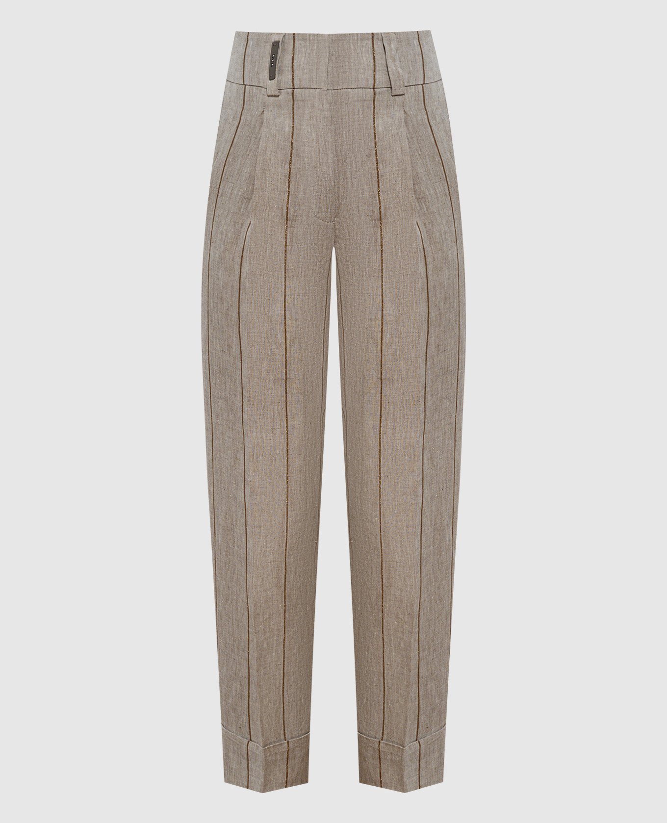 Brown striped linen pants with monil chain