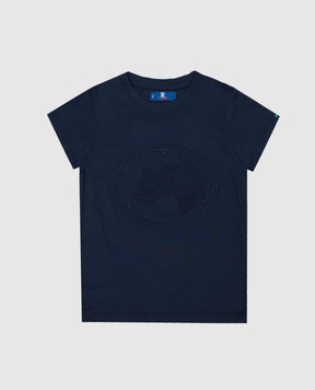 Stefano Ricci Детская синяя футболка с вышивкой логотипа YNH7200030803