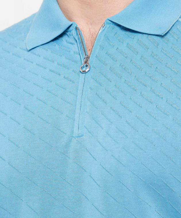 Stefano Ricci Blue polo in a woven pattern K616303P31F23213 image 5