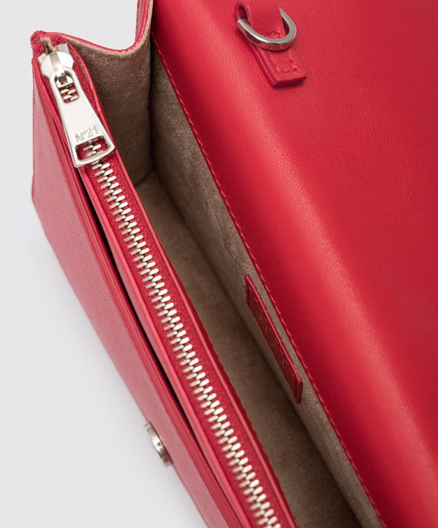 N21 Red leather messenger bag with metallic texture logo