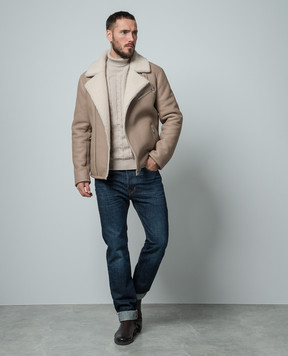 Cashmere&Whiskey Бежевый свитер из кашемира в фактурный узор 80605C