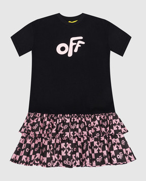 Off-White Детское черное платье-футболка с принтом логотипа OGDB006S22FAB001