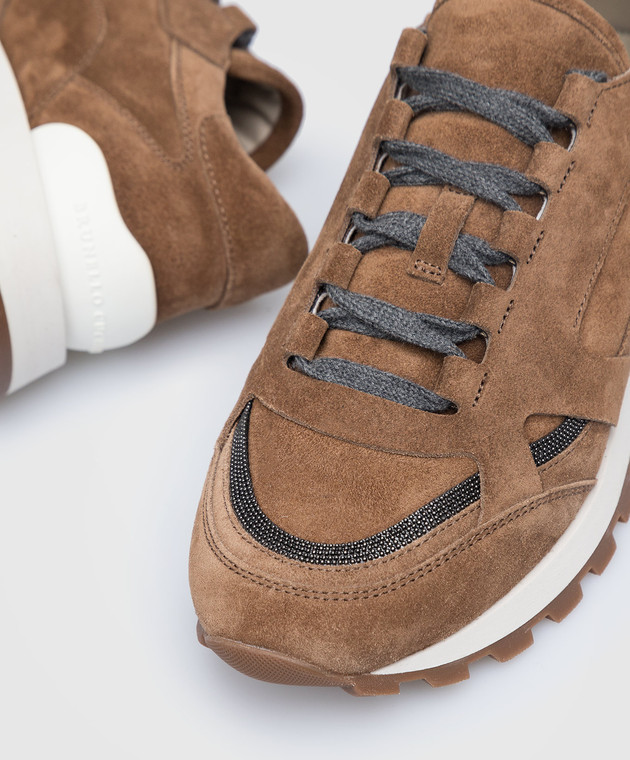 Brunello Cucinelli Коричневі замшеві кросівки з ланцюжком моніль MZSFG2290P зображення 4