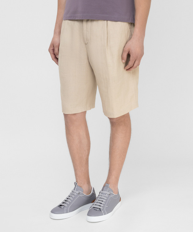 Brunello Cucinelli Светло-бежевые шорты из льна MH215W0250 изображение 3