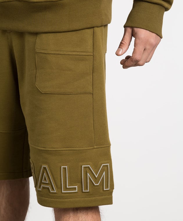 Balmain Khaki shorts with textured logo AH1OA110BC22 изображение 5