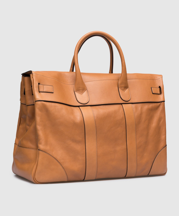 Brunello Cucinelli Светло-коричневая дорожная кожанная сумка MBTGU071 изображение 3
