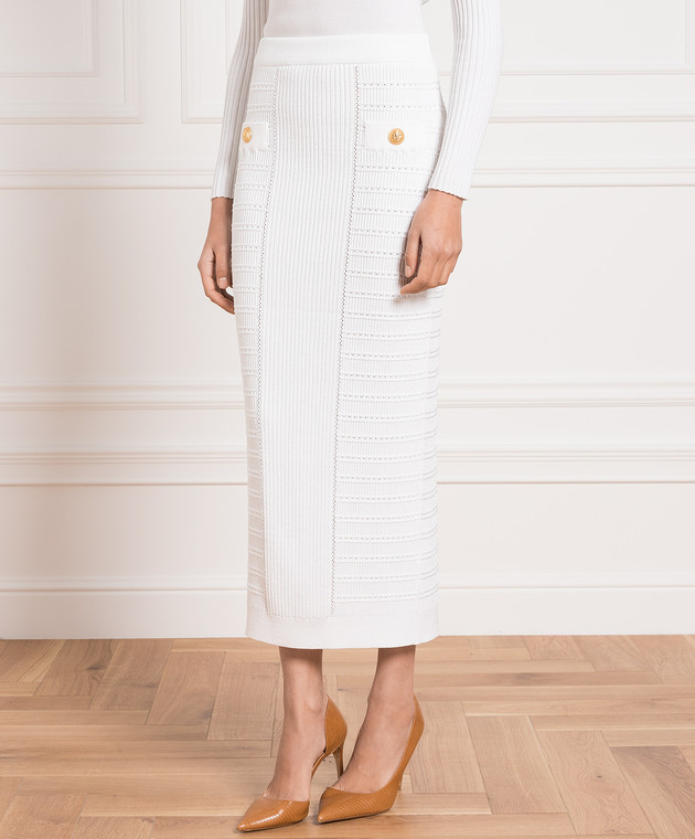 Balmain White pencil skirt in a textured pattern AF1LD022KE10 изображение 3