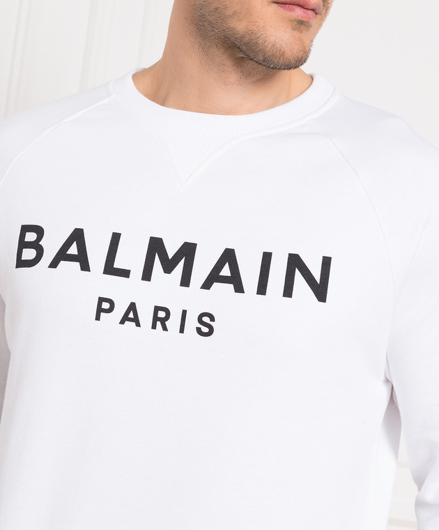 Balmain White sweatshirt with contrasting logo print AH1JQ005BB65 изображение 5