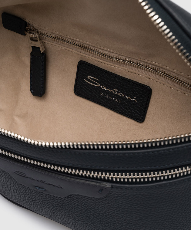Santoni Синяя кожаная поясная сумка с логотипом UIBBA2365ENA2IB изображение 4