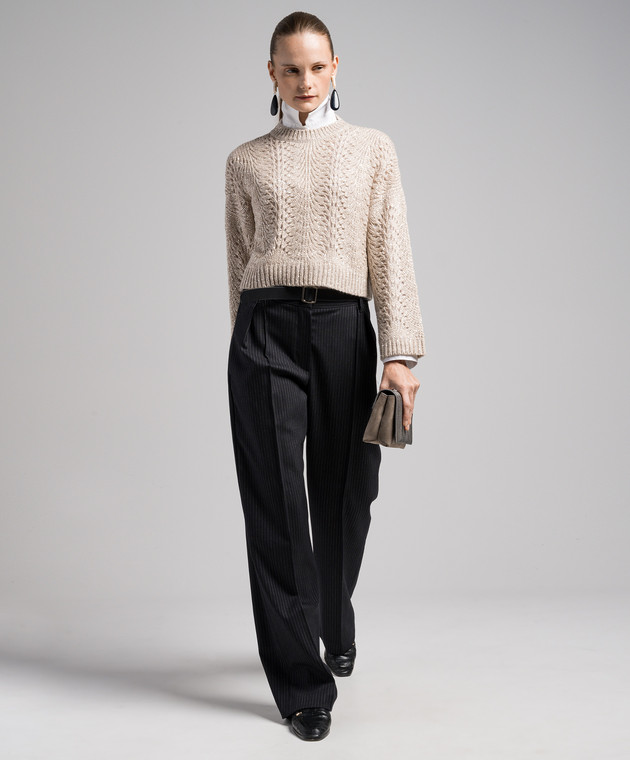 Brunello Cucinelli Бежевый ажурный свитер с пайетками MPT361500 изображение 2