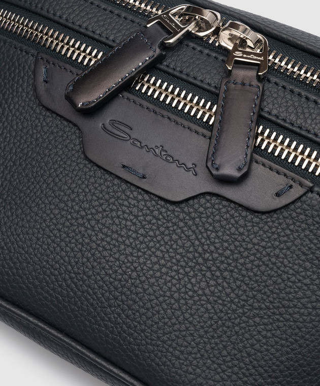 Santoni Синяя кожаная поясная сумка с логотипом UIBBA2365ENA2IB изображение 5