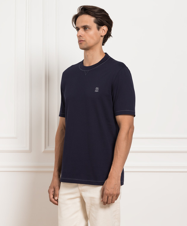 Brunello Cucinelli Темно-синя футболка з вишивкою логотипу M0T611328G зображення 3