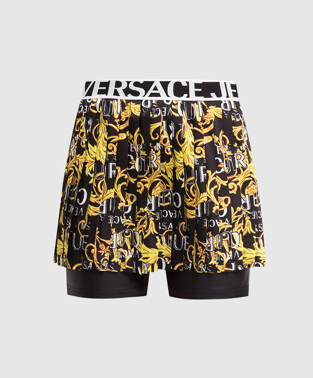 Versace Jeans Couture Black skirt-shorts with pleating in Logo Couture print 74HAC111NS215