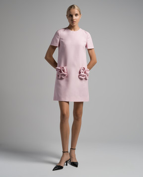 Valentino Розовое мини-платье с аппликациями в виде цветов 3B0VA6471CF
