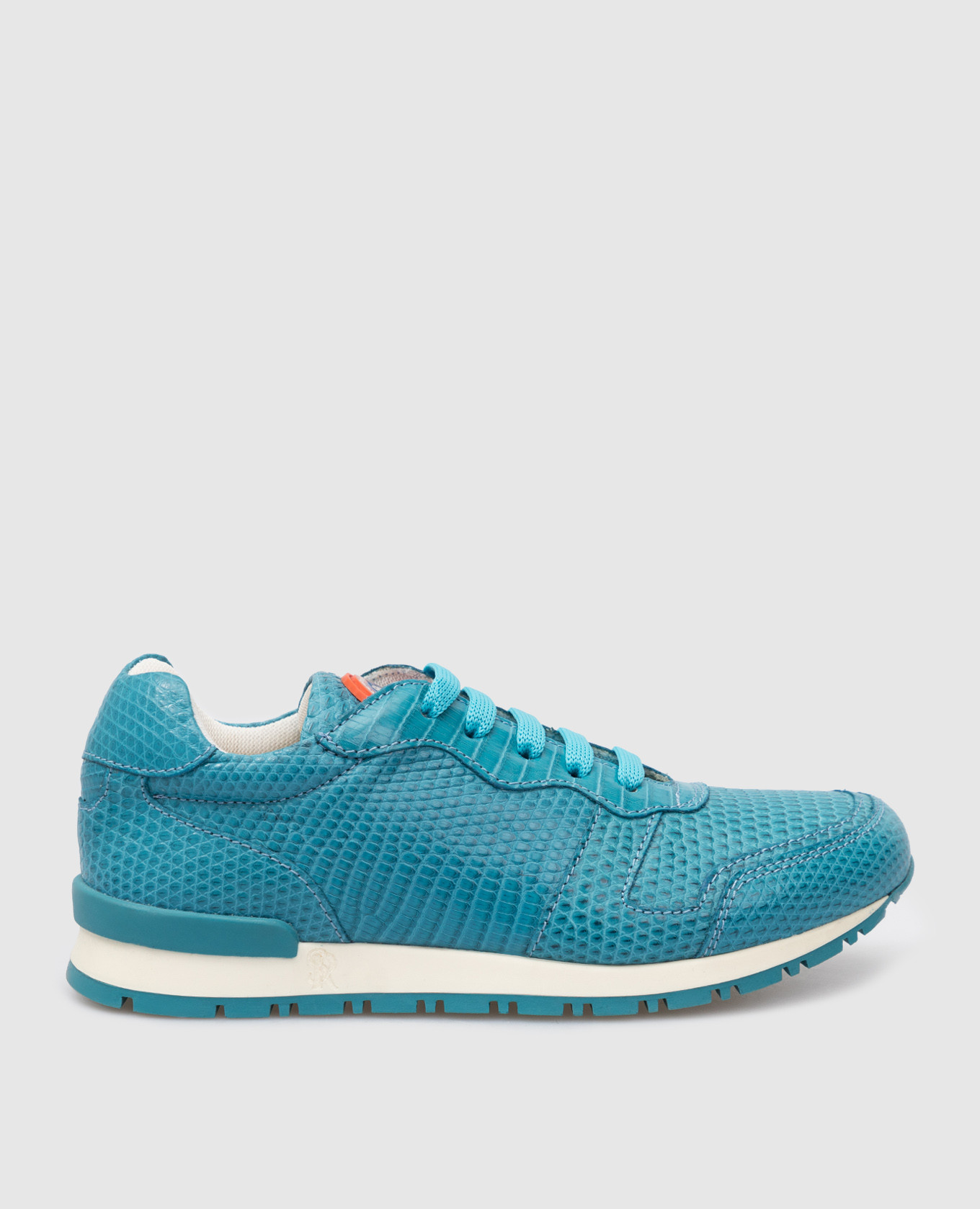 Children's turquoise sneakers made of monitor lizard skin