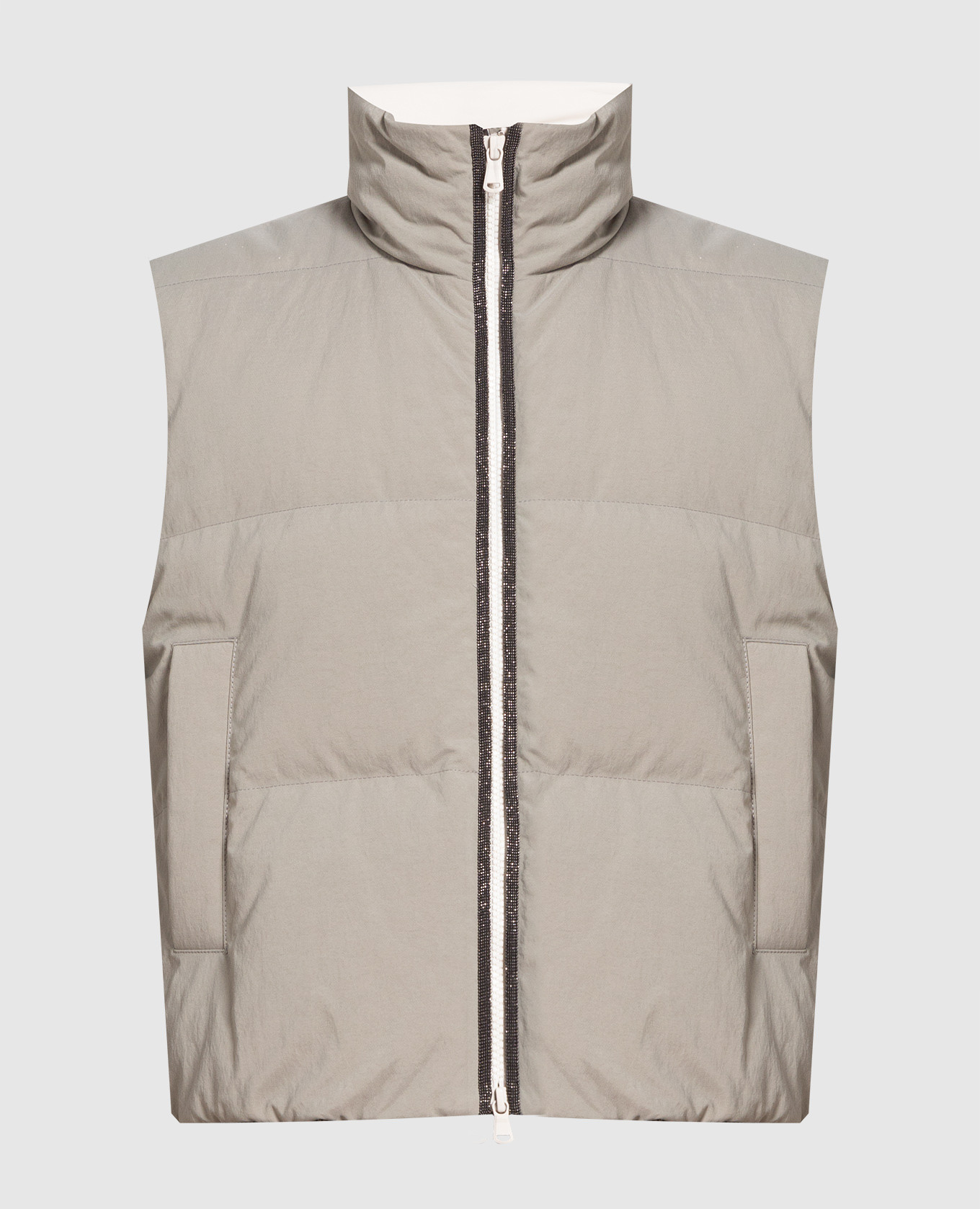 Green down vest with monil chain
