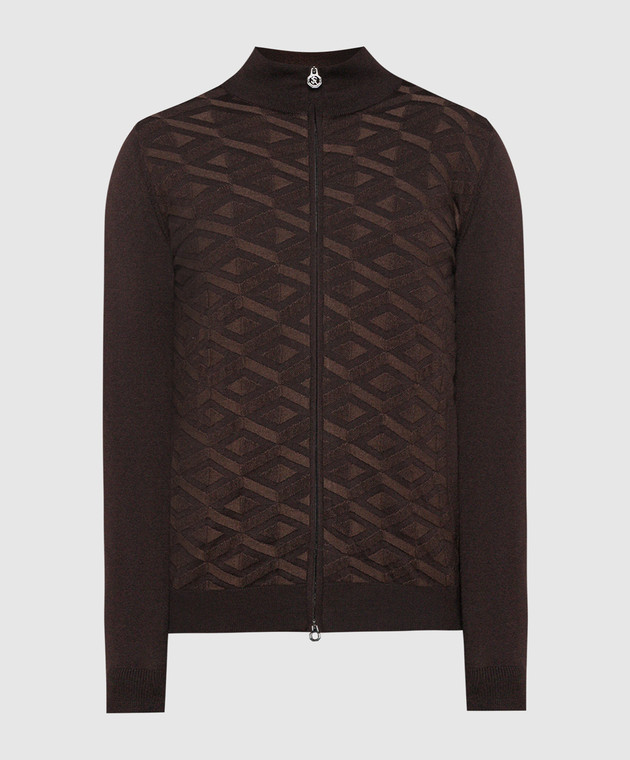 Stefano Ricci Brown cardigan in cashmere and silk with a geometric pattern K606348R31F23455