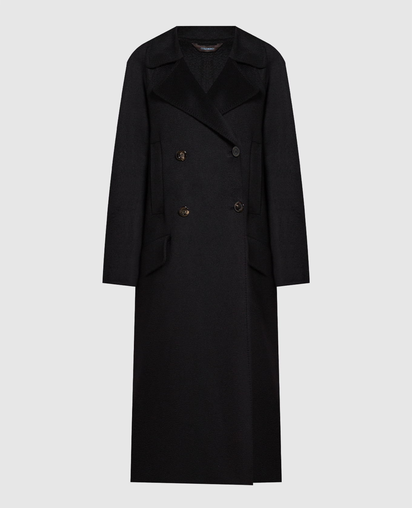 Черное двубортное пальто из кашемира