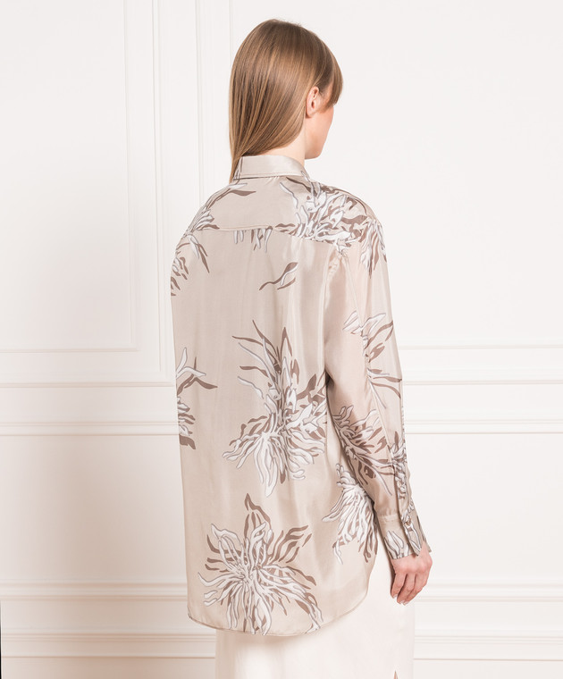 Brunello Cucinelli Beige silk shirt with a floral print ML958RK216 изображение 4