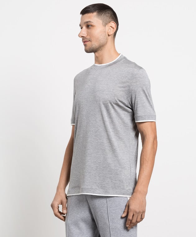 Brunello Cucinelli Gray melange t-shirt with layering effect MTS467427 изображение 3