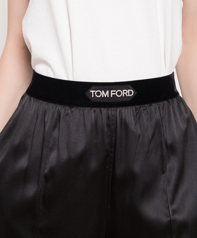 Tom Ford Чорні штани із шовку з логотипом PAW397FAX881 зображення 5