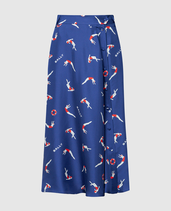 Blue printed Marine silk skirt