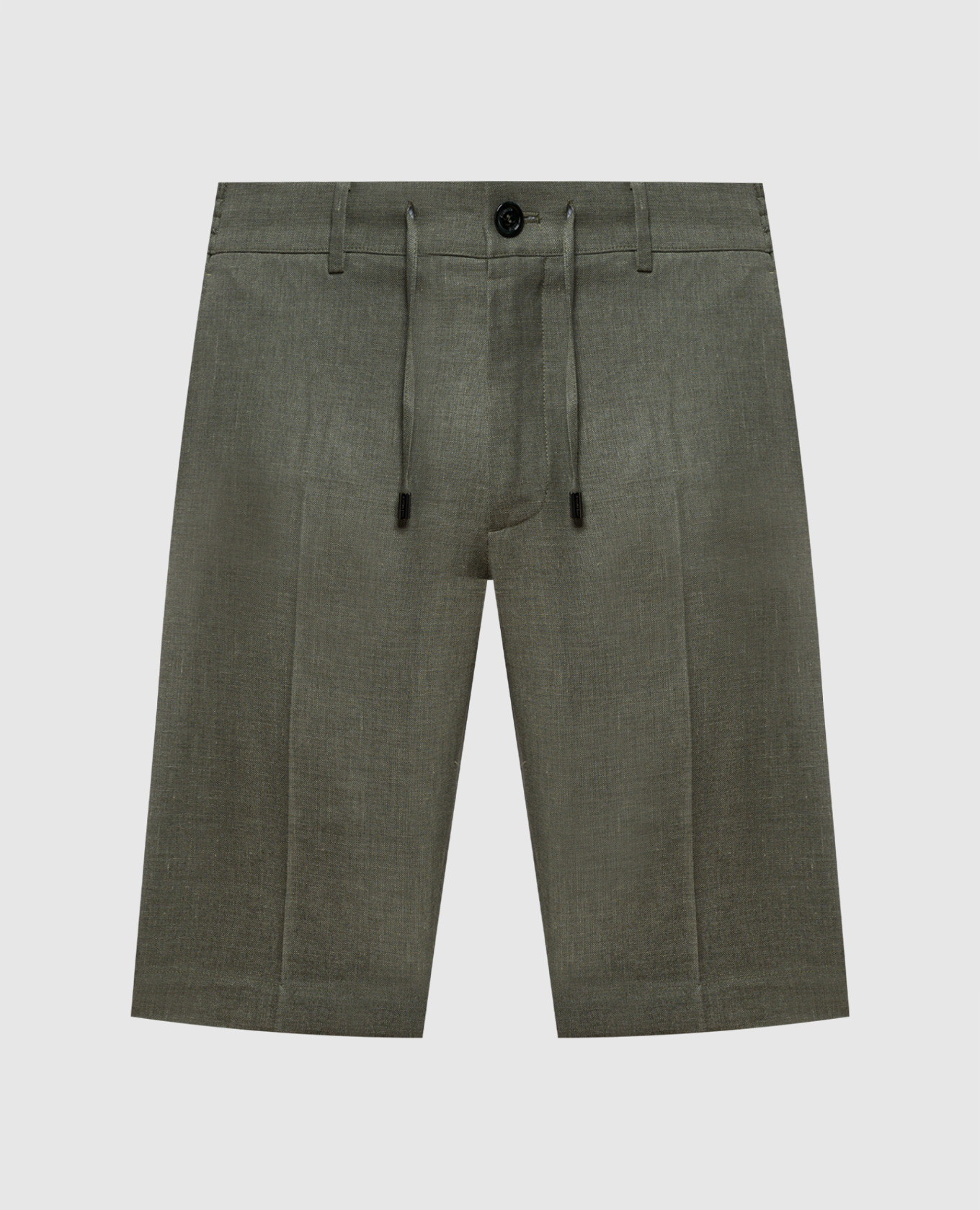 Green shorts with linen, wool and silk
