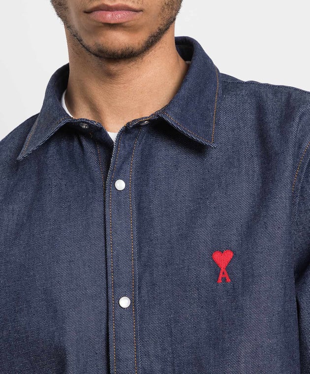 Ami Alexandre Mattiussi Синя джинсова сорочка з логотипом USH114650 зображення 5
