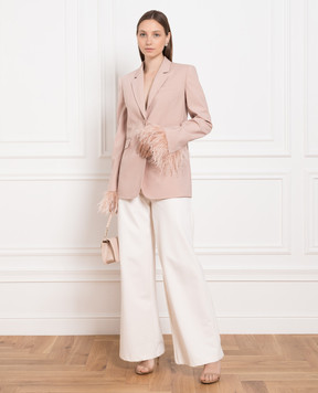 Valentino Бежевий жакет з вовни Dry Tailoring зі страусиним пір'ям 2B0CE2N374B