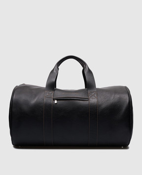 Brunello Cucinelli Чорна шкіряна дорожня сумка з тисненням логотипа MBZIU420